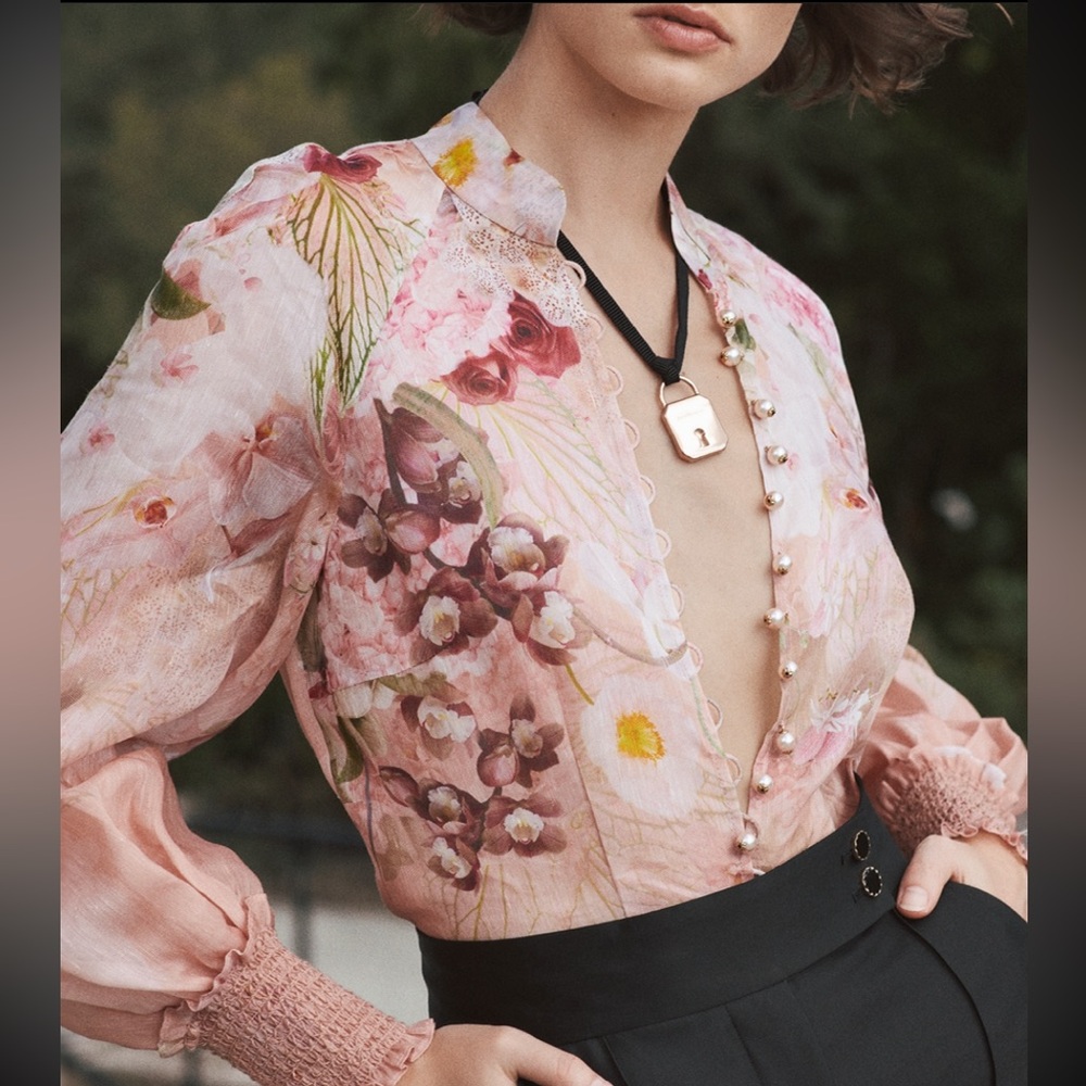 NWOT Zimmermann printed linen shirt, size AU 1. US 4/6